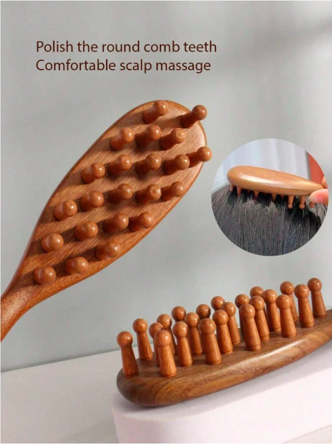 Peigne de Massage Thérapeutique 2-en-1 en Bois de Santal